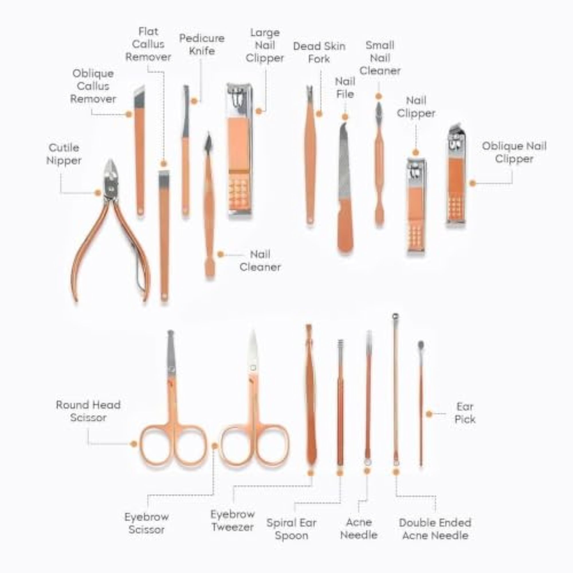 20-Piece Rose Gold Stainless Steel Grooming Set